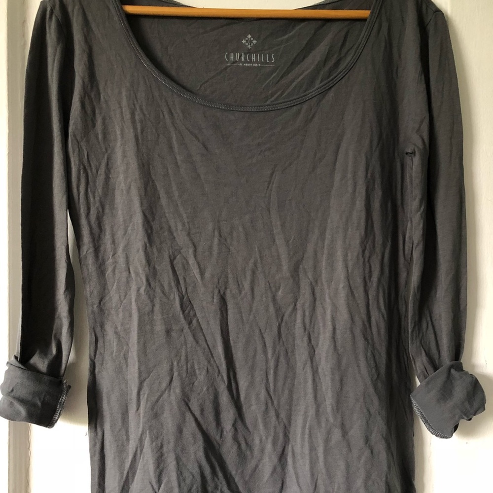 Cotton stretch off the should scoop neck tee